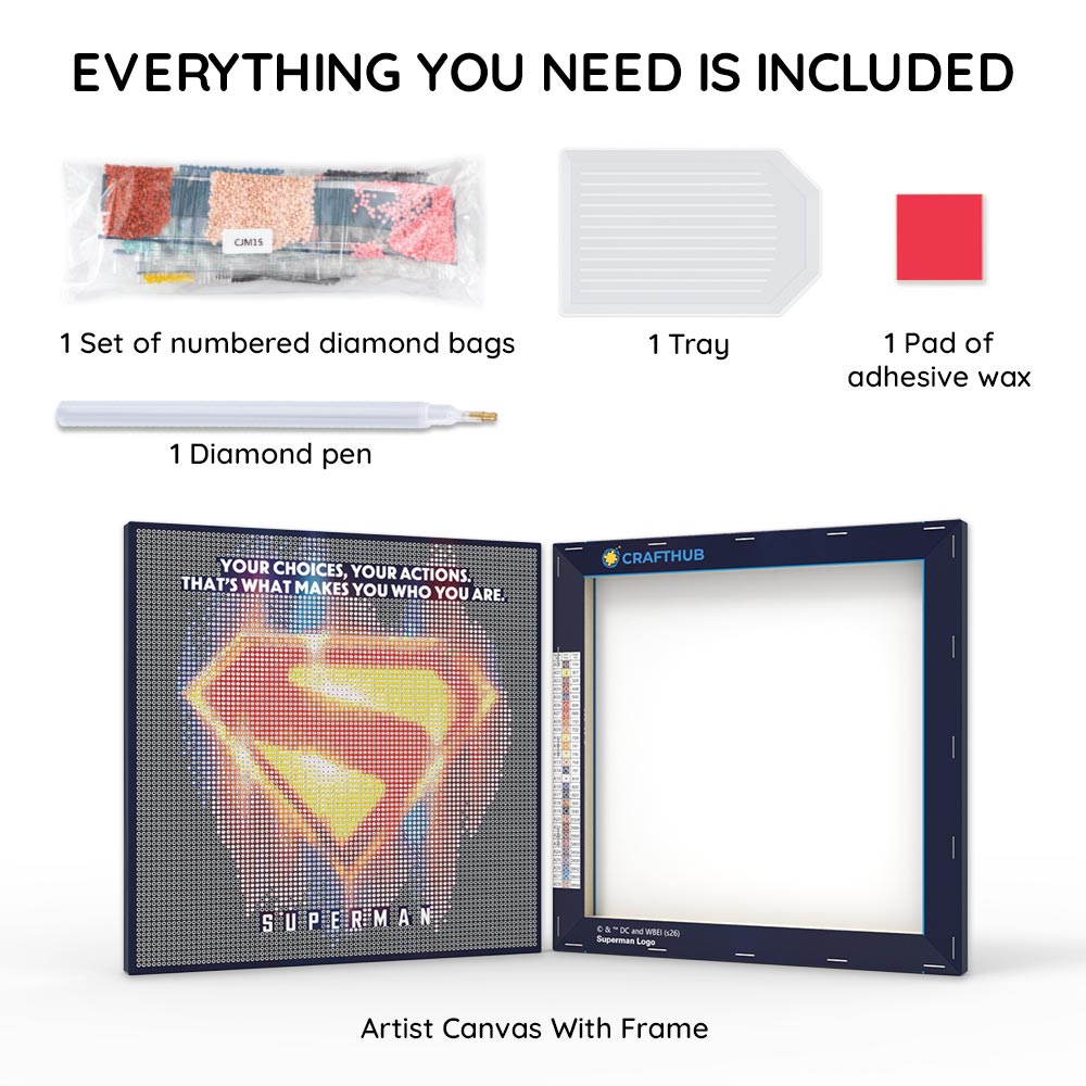 Superman Logo - Diamond Painting Set mit Rahmen