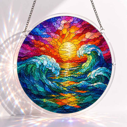 Wellen im Sonnenuntergang - Acryl-Puzzle