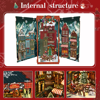Book Nook Kits 296 Pieces | 23×18×11 cm (9.05"×7.08"×4.33") Christmas Street Corner - DIY Book Nook Kit
