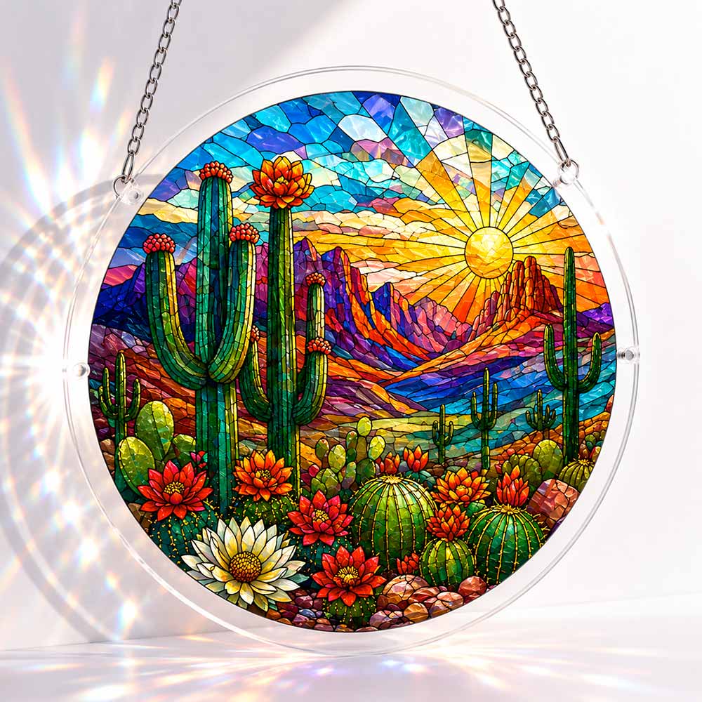 Kaktus im Sonnenuntergang - Acryl-Puzzle