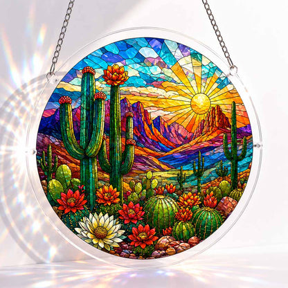 Kaktus im Sonnenuntergang - Acryl-Puzzle