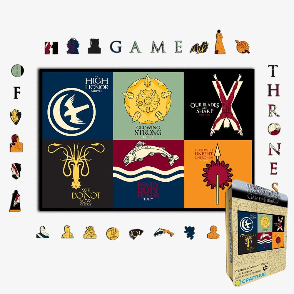 Animal Jigsaw Puzzle > Wooden Jigsaw Puzzle > Jigsaw Puzzle A4 + Wooden Gift Box Sigils of the Houses of Westeros - Wooden Jigsaw Puzzle