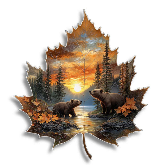 Animal Jigsaw Puzzle > Wooden Jigsaw Puzzle > Jigsaw Puzzle 🔥 Last Day - Autumn Maple Bears - Wooden Jigsaw Puzzle