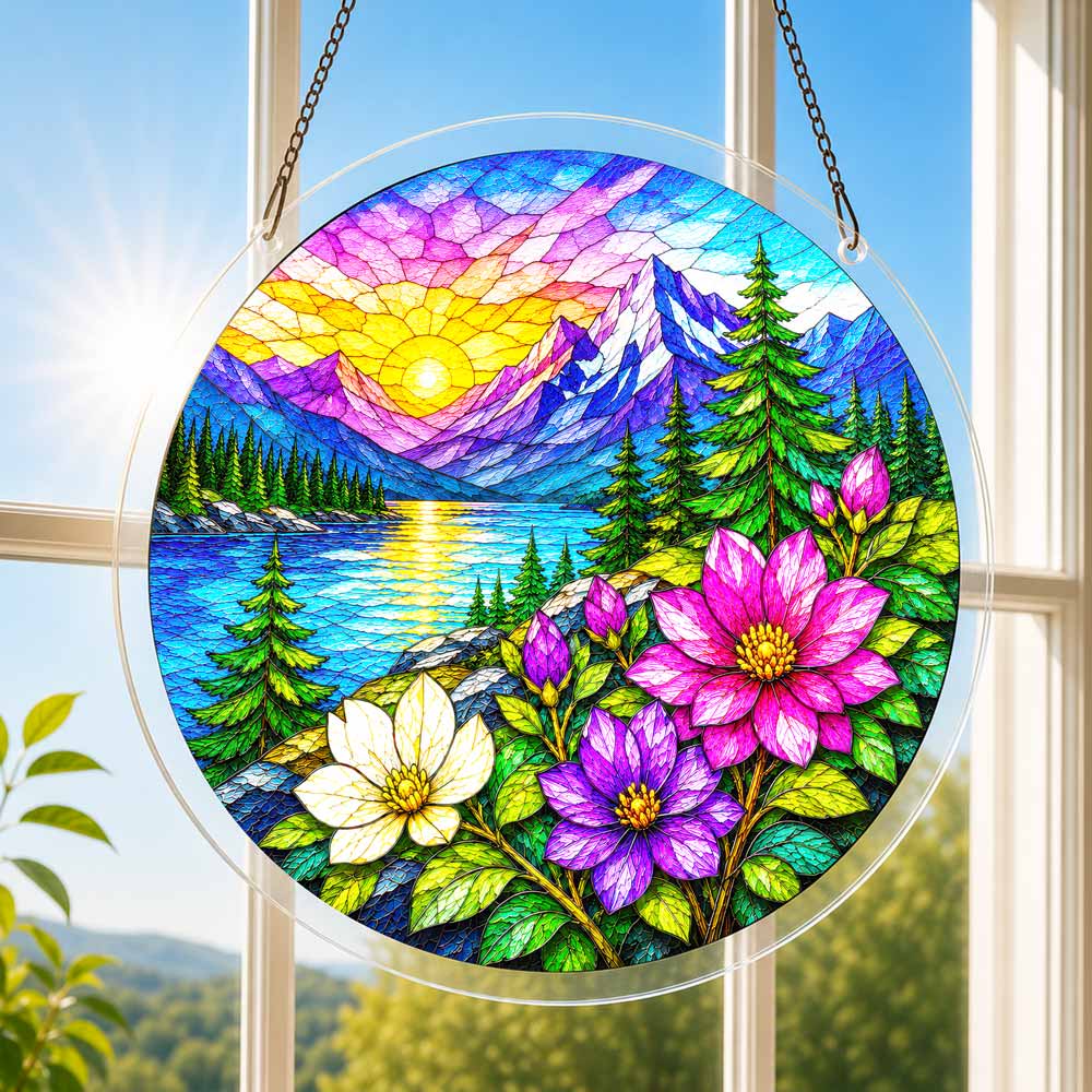 Acryl-Sonnenfänger-Puzzle - Sonnenaufgang in den Alpen