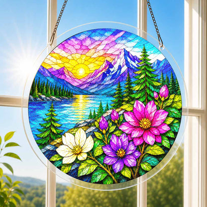 Acryl-Sonnenfänger-Puzzle - Sonnenaufgang in den Alpen