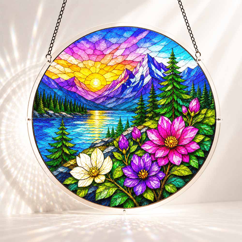 Acryl-Sonnenfänger-Puzzle - Sonnenaufgang in den Alpen