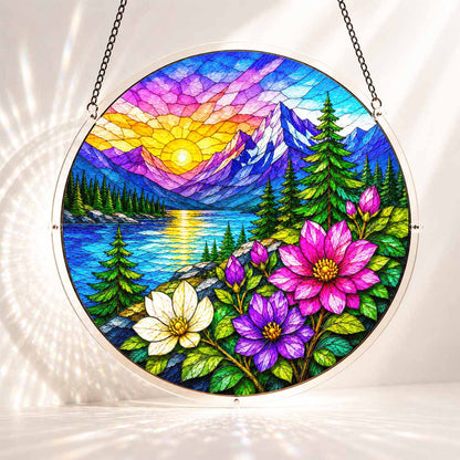 Acryl-Sonnenfänger-Puzzle - Sonnenaufgang in den Alpen