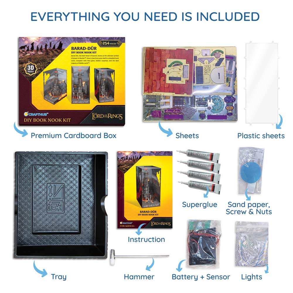 Book Nook Kits 254 Pieces | 17.8×12×24.5 cm (7.0" × 4.7" × 9.6") Barad Dur - DIY Book Nook Kit