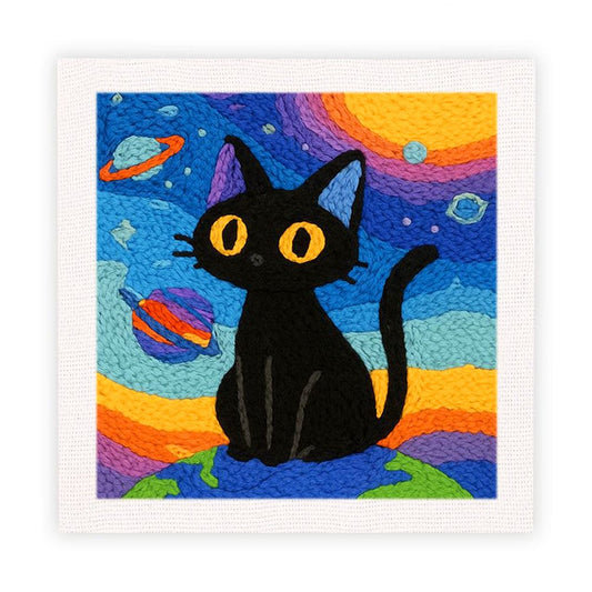 Painting By Numbers Kits 9.8" x 9.8" (25x25cm) Black Cat - Punch Needle Kit