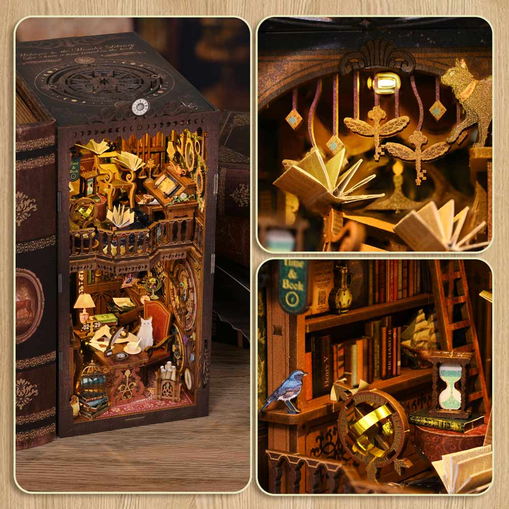 3D Wooden Puzzles 256 Pieces | 10"x7.2"x4.4" Wonder Library - DIY Book Nook Kit