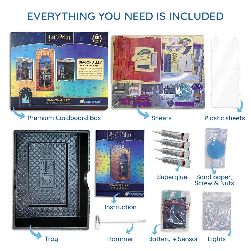 Book Nook Kits 237 Pieces | 10" x 4.3" x 6.9" Harry Potter: Diagon Alley - DIY Book Nook Kit