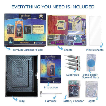 Book Nook Kits 237 Pieces | 10" x 4.3" x 6.9" Harry Potter: Diagon Alley - DIY Book Nook Kit