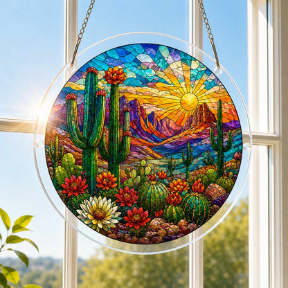 Kaktus im Sonnenuntergang - Acryl-Puzzle