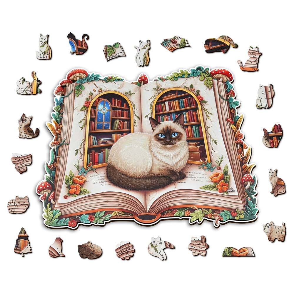 Wooden Jigsaw Puzzles A5/Small Library Cat - Wooden Jigsaw Puzzle
