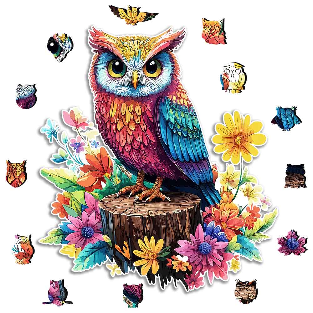 Animal Jigsaw Puzzle > Wooden Jigsaw Puzzle > Jigsaw Puzzle A5 Floral Owl - Jigsaw Puzzle