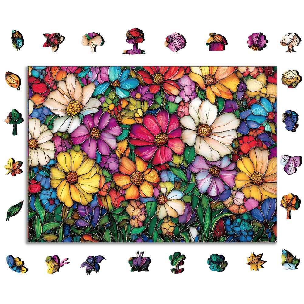 Animal Jigsaw Puzzle > Wooden Jigsaw Puzzle > Jigsaw Puzzle A5 Stained Glass Flowers - Jigsaw Puzzle