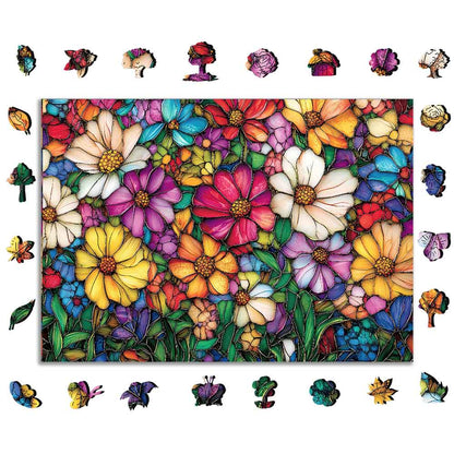 Animal Jigsaw Puzzle > Wooden Jigsaw Puzzle > Jigsaw Puzzle A5 Stained Glass Flowers - Jigsaw Puzzle