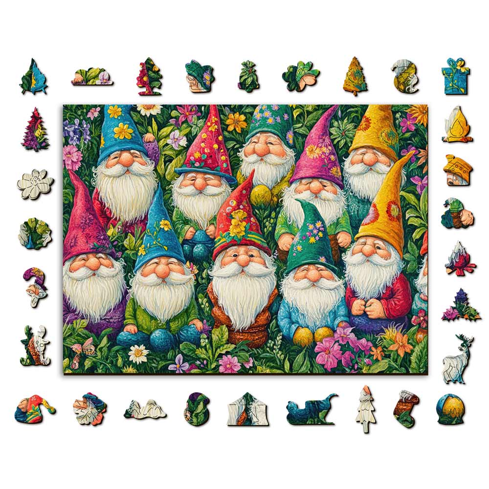 Wooden Jigsaw Puzzles A5/Small Happy Gnomes - Wooden Jigsaw Puzzle