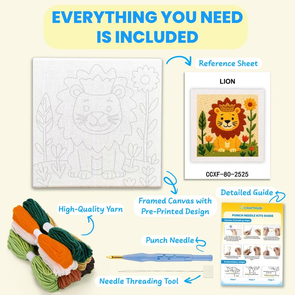 Painting By Numbers Kits 9.8" x 9.8" (25x25cm) Lion - Punch Needle Kit
