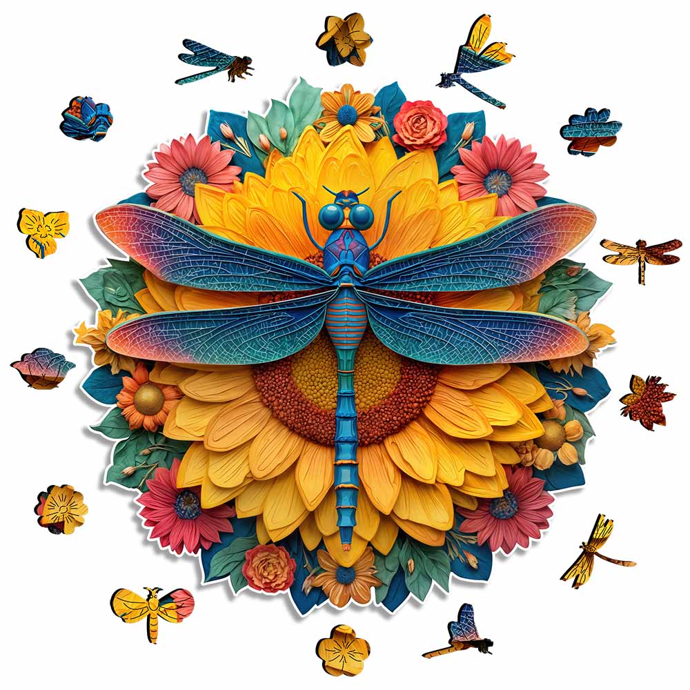 Animal Jigsaw Puzzle > Wooden Jigsaw Puzzle > Jigsaw Puzzle A5/Small 🔥Last Day - Dragonfly Sunflower - Wooden Jigsaw Puzzle