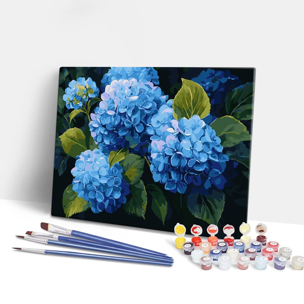 Painting By Numbers Kits 15.7" x 19.6" (40 x 50cm) Blue Hydrangeas - Paint By Numbers Kit