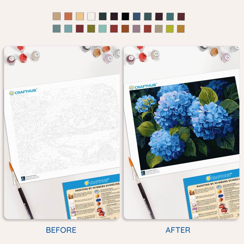Painting By Numbers Kits 15.7" x 19.6" (40 x 50cm) Blue Hydrangeas - Paint By Numbers Kit