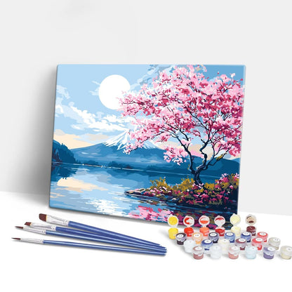 Painting By Numbers Kits 15.7" x 19.6" (40 x 50cm) Moonlit Sakura Lake - Paint By Numbers Kit