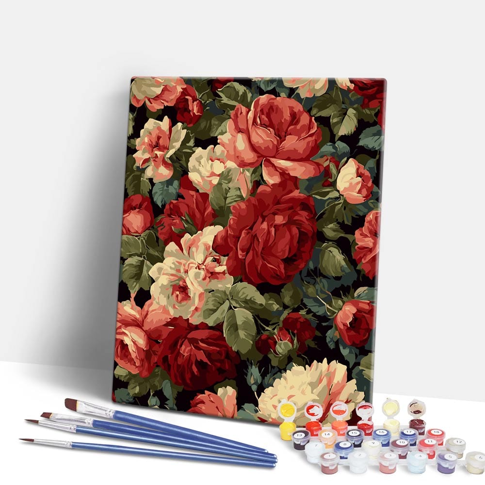 Painting By Numbers Kits 15.7" x 19.6" (40 x 50cm) Vintage Red Roses - Paint By Numbers Kit