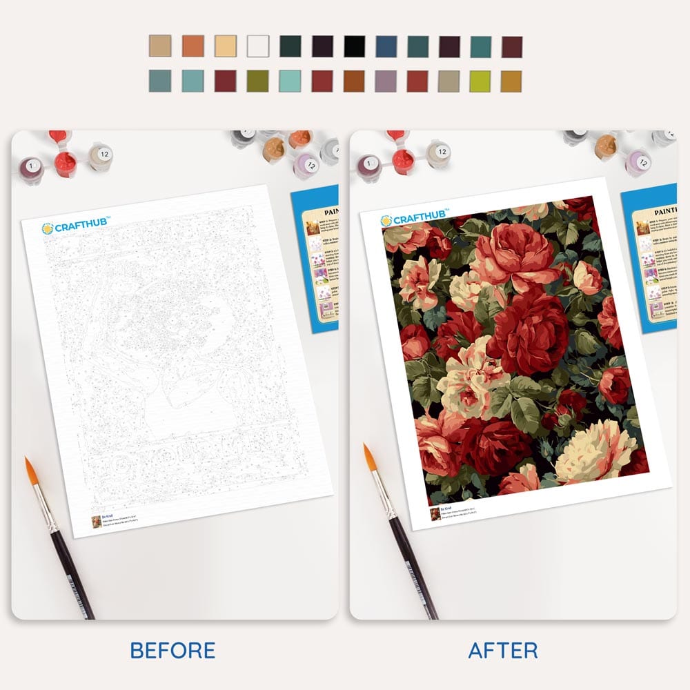 Painting By Numbers Kits 15.7" x 19.6" (40 x 50cm) Vintage Red Roses - Paint By Numbers Kit