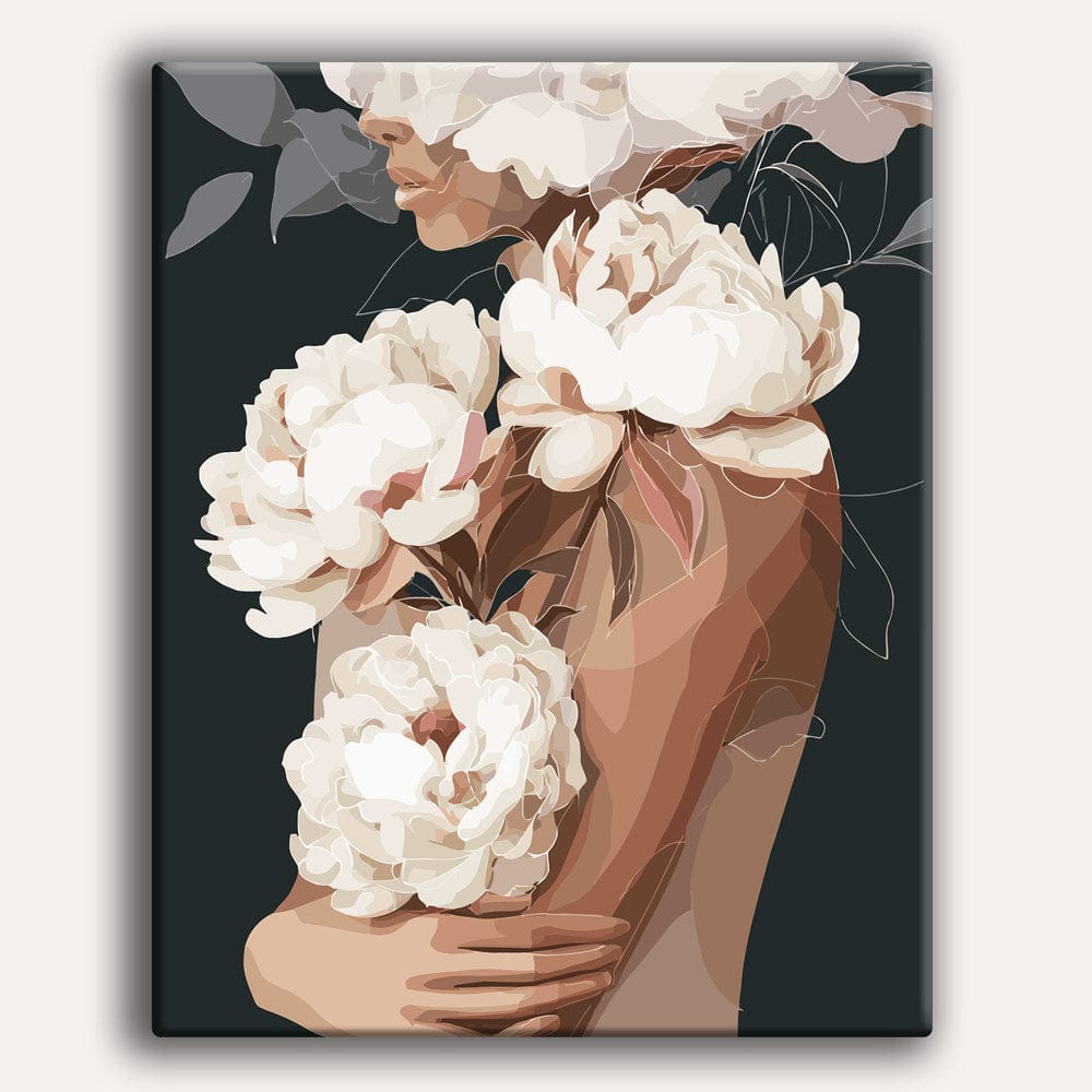 Painting By Numbers Kits 15.7" x 19.6" (40 x 50cm) White Peonies in Love - Paint By Numbers Kit
