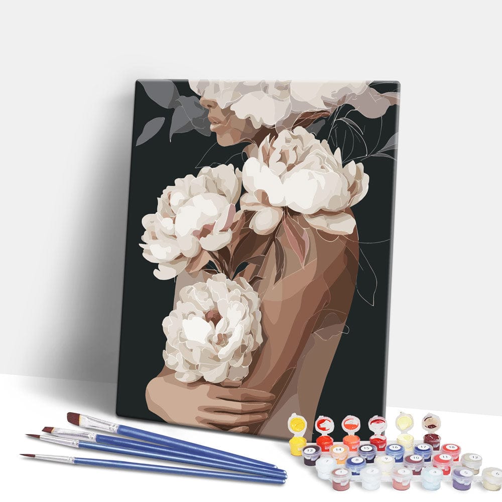 Painting By Numbers Kits 15.7" x 19.6" (40 x 50cm) White Peonies in Love - Paint By Numbers Kit