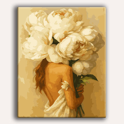 Painting By Numbers Kits 15.7" x 19.6" (40 x 50cm) White Peonies Love - Paint By Numbers Kit