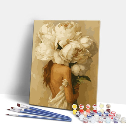 Painting By Numbers Kits 15.7" x 19.6" (40 x 50cm) White Peonies Love - Paint By Numbers Kit