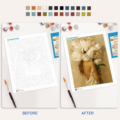 Painting By Numbers Kits 15.7" x 19.6" (40 x 50cm) White Peonies Love - Paint By Numbers Kit