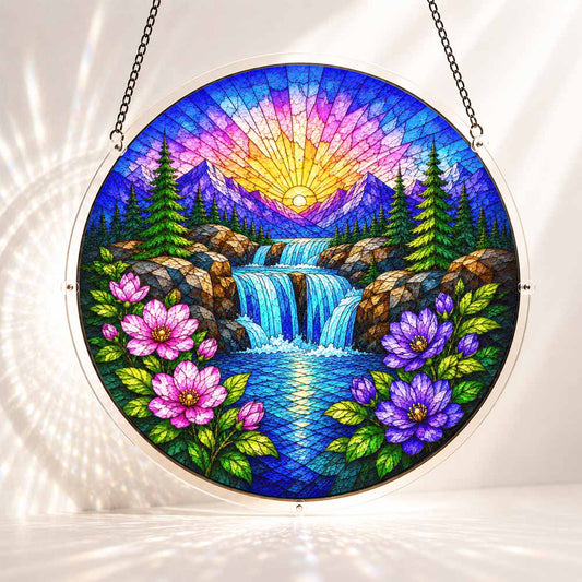 Acryl-Sonnenfänger-Puzzle - Wasserfall bei Sonnenaufgang
