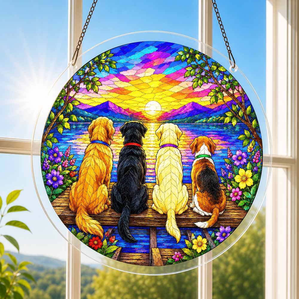 Acryl-Sonnenfänger-Puzzle - Hunde im Sonnenuntergang