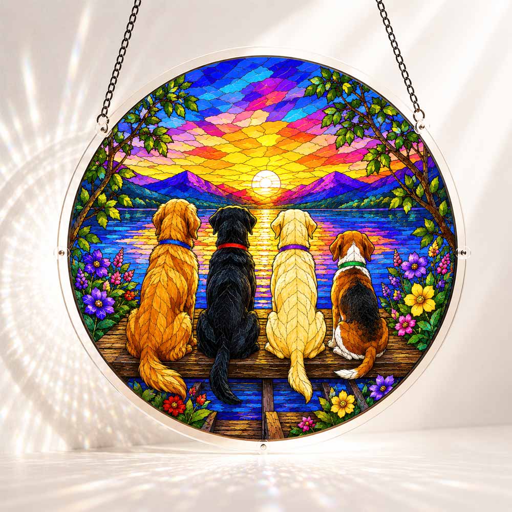 Acryl-Sonnenfänger-Puzzle - Hunde im Sonnenuntergang