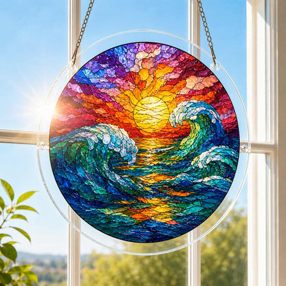 Wellen im Sonnenuntergang - Acryl-Puzzle
