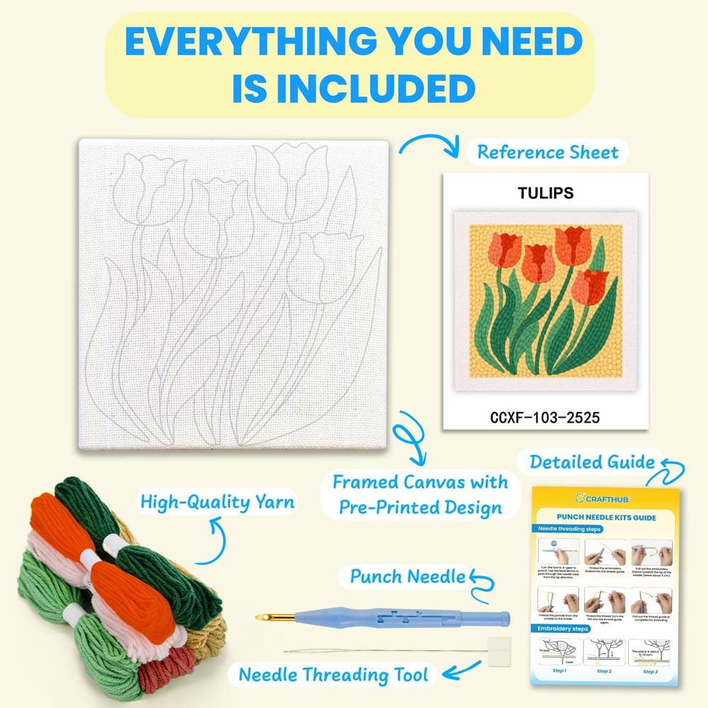 Painting By Numbers Kits 9.8" x 9.8" (25x25cm) Tulips - Punch Needle Kit
