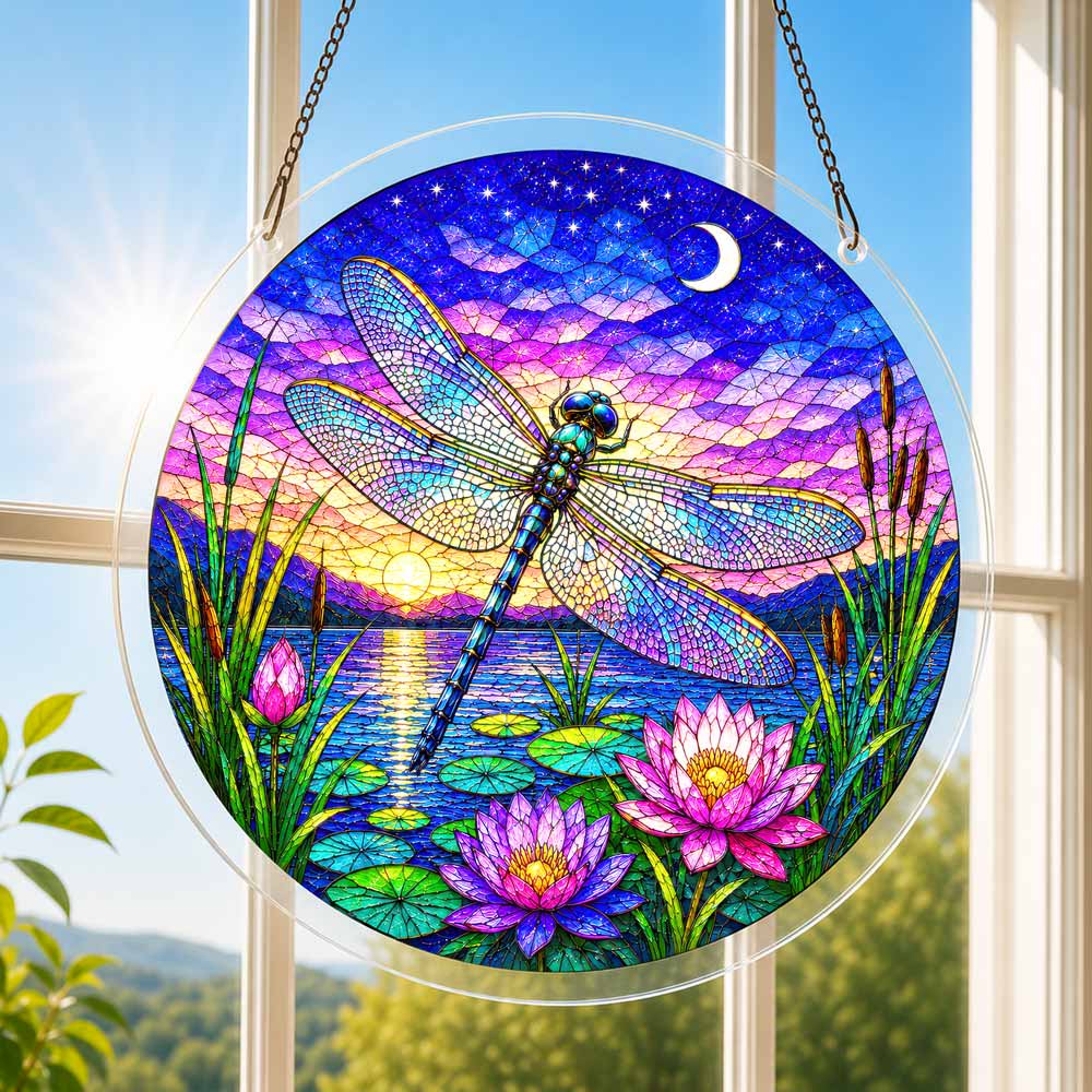 Acryl-Sonnenfänger-Puzzle - Libelle in der Dämmerung