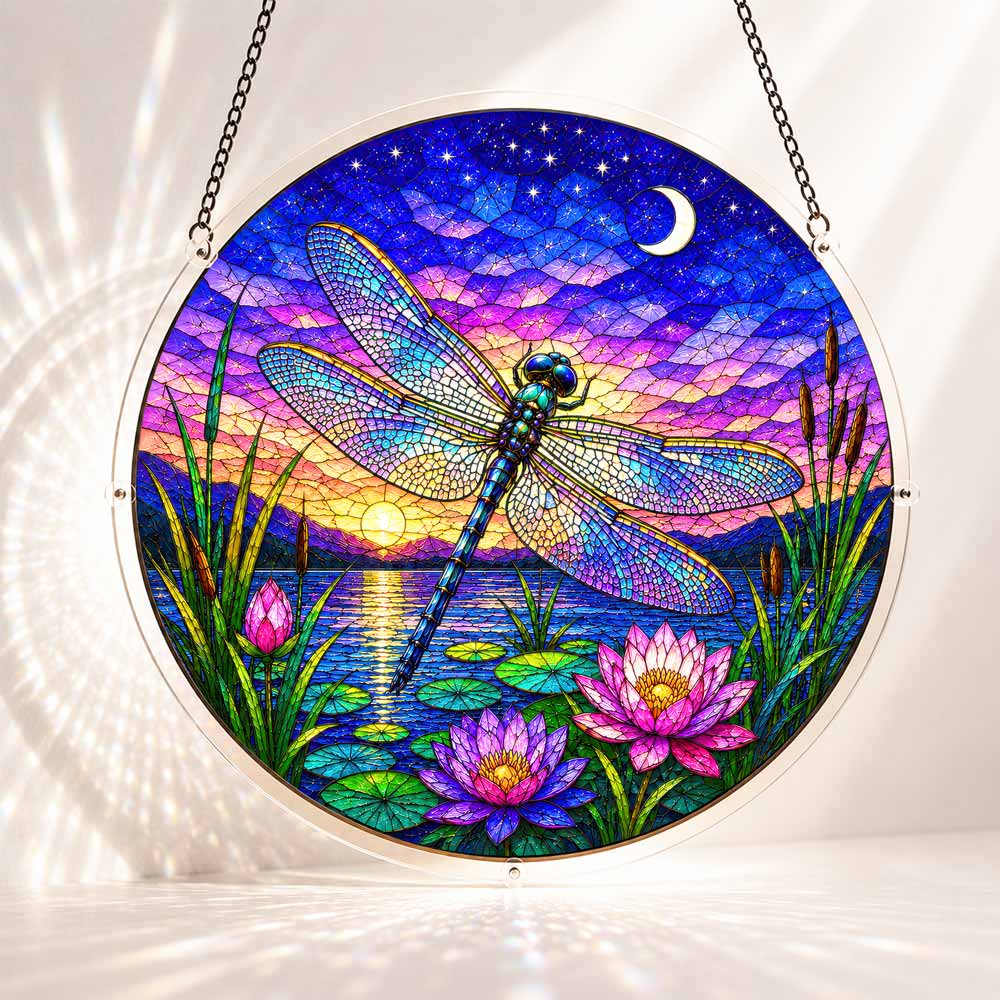 Acryl-Sonnenfänger-Puzzle - Libelle in der Dämmerung