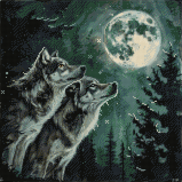9.8" x 9.8" (25x25cm) Moonlit Wolf Pair - Diamond Painting Kit