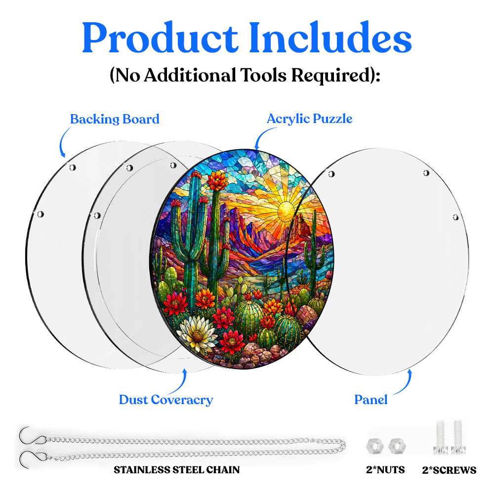 Kaktus im Sonnenuntergang - Acryl-Puzzle