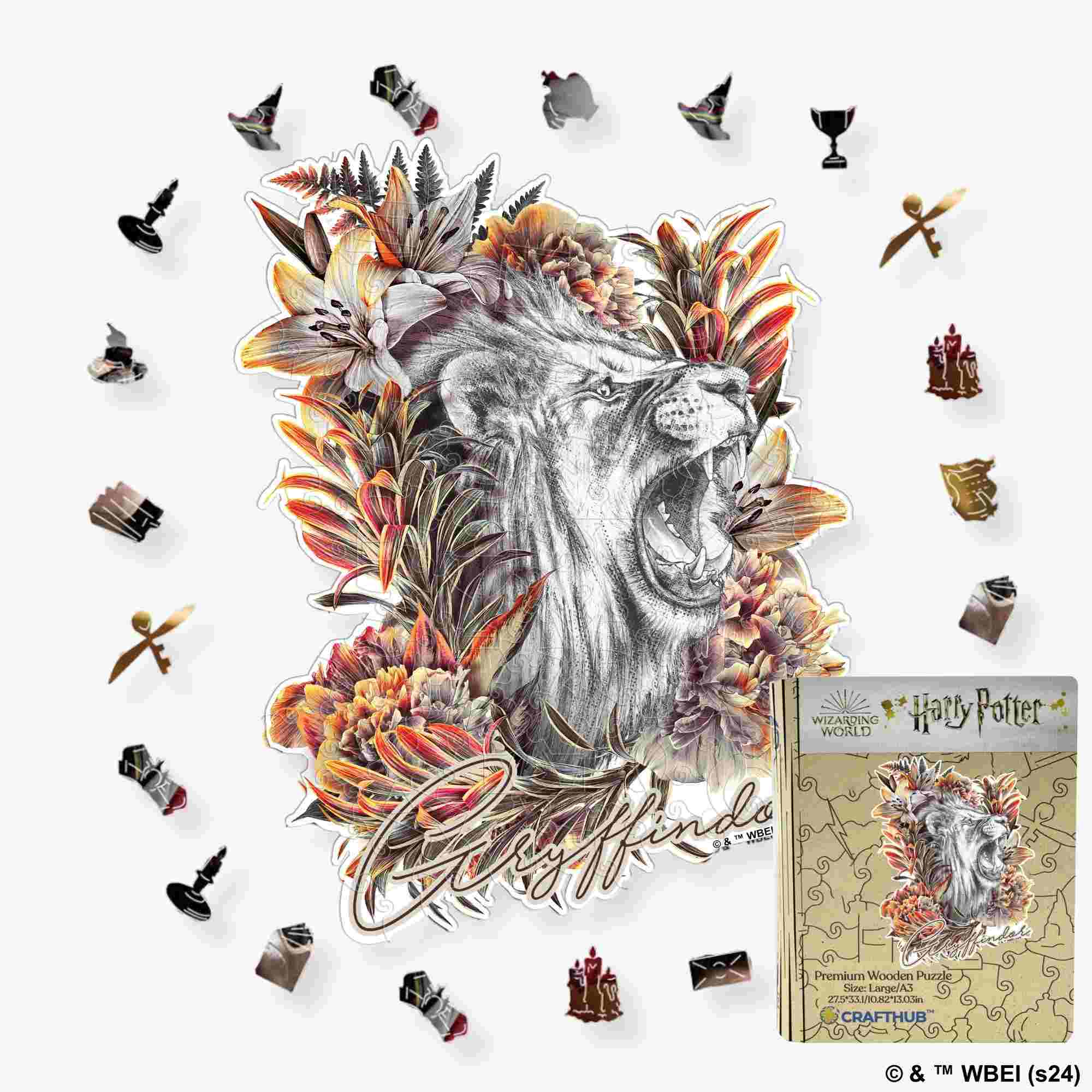 Animal Jigsaw Puzzle > Wooden Jigsaw Puzzle > Jigsaw Puzzle A3 Magical Gryffindor - Utilitarian Romance Crest Wooden Jigsaw Puzzle