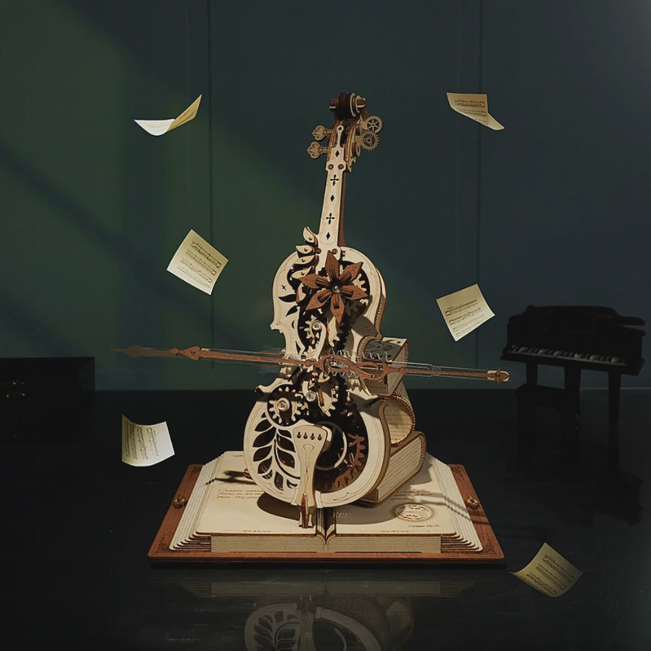 Magische Cello-Spieluhr 3D-Holzpuzzle