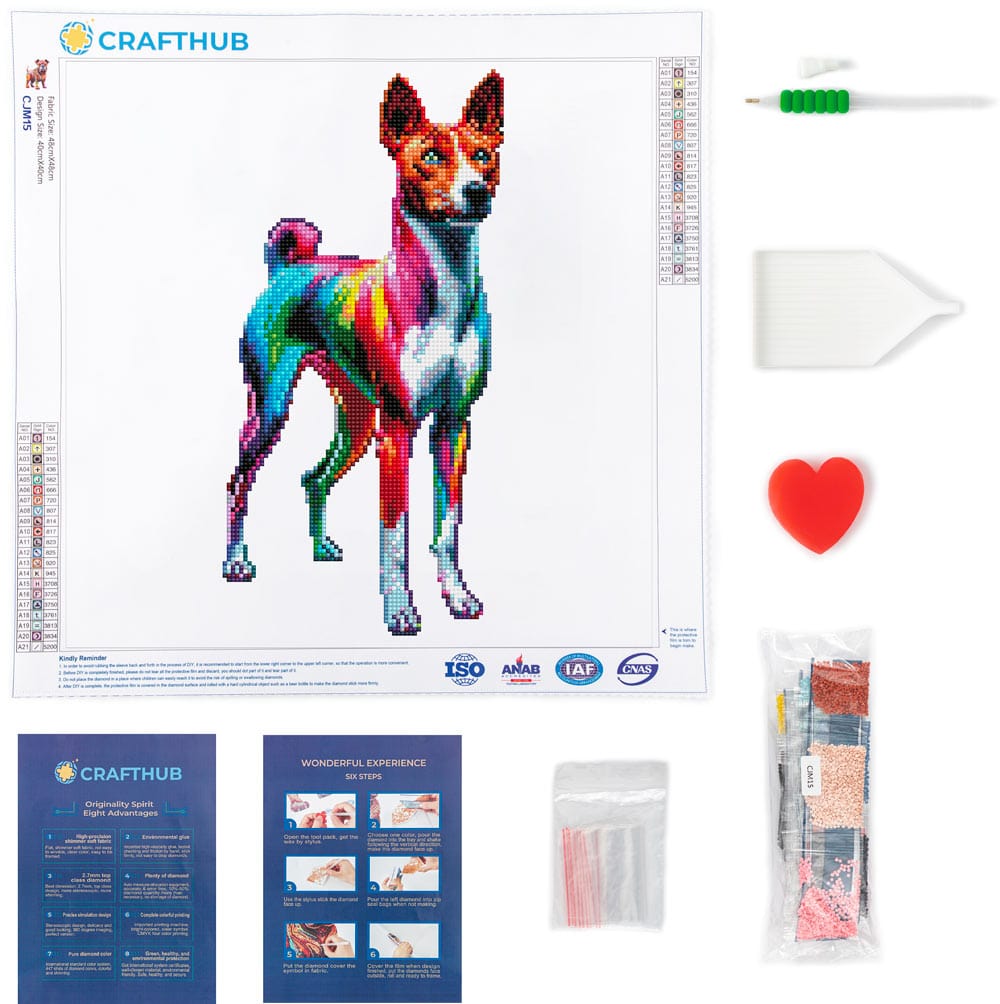 15.7"x15.7" / 40cm x 40cm Basenji Dog - Diamond Painting Kit