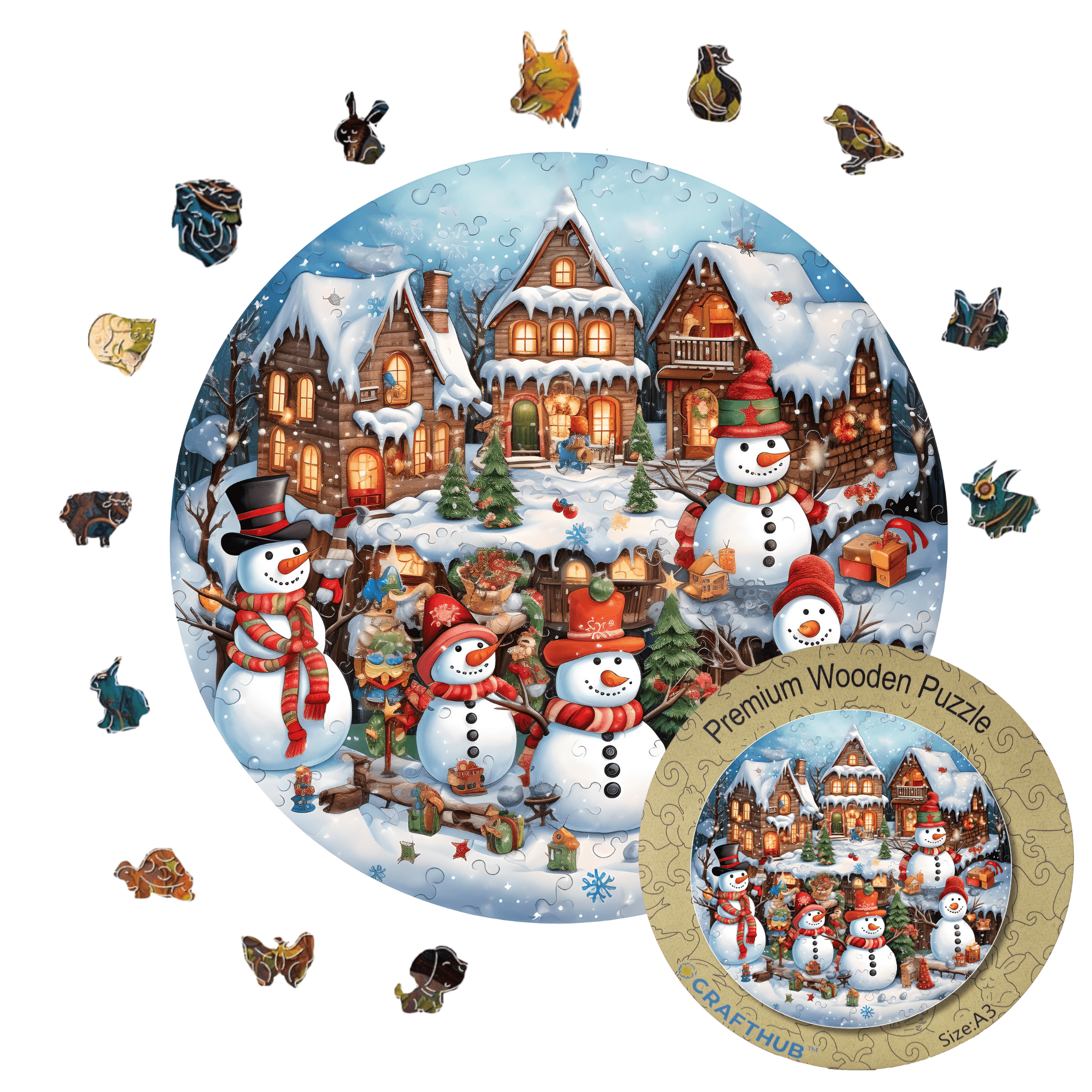 Animal Jigsaw Puzzle > Wooden Jigsaw Puzzle > Jigsaw Puzzle A3+Wooden Box Snowman - Jigsaw Puzzle