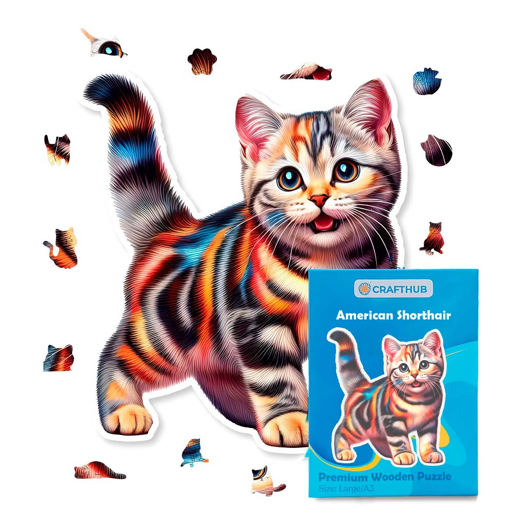 Animal Jigsaw Puzzle > Wooden Jigsaw Puzzle > Jigsaw Puzzle A4 + Paper Box American Shorthair Cat - Jigsaw Puzzle